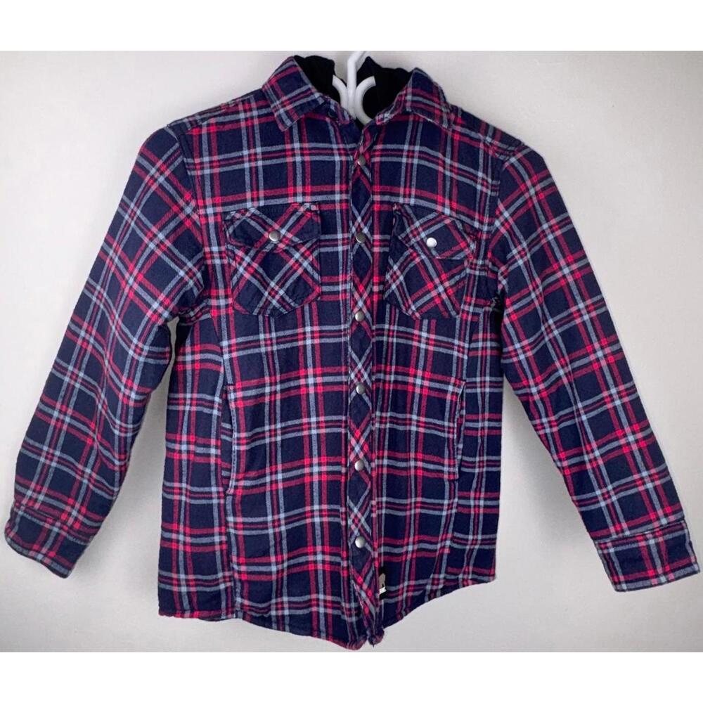 Boys Medium Plaid Flannel Barn Chore Jacket Coat Shacket Workwear